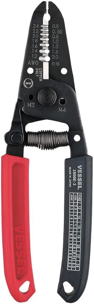 VESSEL 3500E-3 Wire Stripper with Screw Cutter, Compatible with Electrician Skill Test