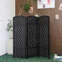 Furnnylane 3 Panel Black Rattan Room Divider for Room Separation, 47.2" Low Height Double Sided Folding Privacy Screen, Freestanding Partition Screen for Home Office - 3.95 ft Tall