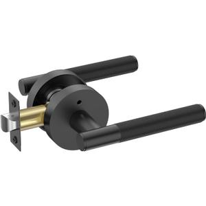 Amerdeco 1 Pack Matte Black Door Handles Interior, Knurled Privacy Door Handles with Lock,Heavy Duty Black Door Lever for Bedroom or Bathroom,Reversible Keyless for Left Right Handed Doors