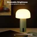 Cordless Mushroom Table Lamp for Outdoor/Indoor, Rechargeable Waterproof Battery Operated Lamp, 3-Color Touch Dimmable Light for Bedside/Shower/Patio/Camping/Dinning/Counter/Kitchen/Nursery Sage Green