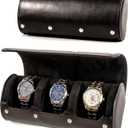 MR.OKAY 3 Watch Travel Case- Classic Leather Watch Case With Superb Texture.Portable Watch Roll Or Organizer For Storage And Display. Men's Great Gift For Traveling, 100% Handmade by Artisans. (Black)