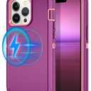 I-HONVA for iPhone 14 Pro Max Case [Compatible with MagSafe] Shockproof 3-Layer Full Body Protection Rugged Heavy Duty Cover Case for Apple iPhone 14 Pro Max 6.7",Purple/Pink