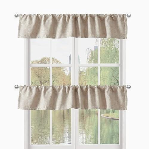 DecoHongDi 10 Inch Window Valances, 2 Panels - Kitchen Light Blocking Burlap Linen Textured Valances, 104 Inch Wide (52x10) Beige