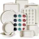 Kikcoin 22 PCS Nonstick Baking Pans Set, Stackable Bakeware Sets with Silicone Handles, 450°F Oven Safe Baking Sheet Set, Easy Release Cookie Sheets for Baking, Cream