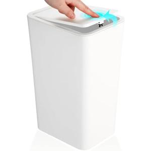Homie Slim Bathroom Trash Can 2.9 Gallon with Pop-Up Lid, Bag Holding Clips, Use as Mini Garbage Basket, Slim Dust Bin, or Decor in Bathroom, Restroom, Kitchen (White)