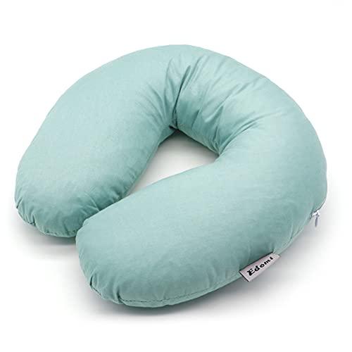 Edomi Buckwheat Hulls Neck Pillow, U Shaped Travel Pillow Portable Pillow Support for Neck Shoulder, for Side Back Stomach Sleeper with Washable Pillowcase (12x12 inch,Blue)