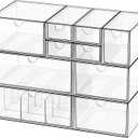 Desk Organizer Set, Clear Stackable Dustproof Storage Boxes for Desktop, Office, DIY Craft & Vertical Space Saving, Perfect for Makeup, Stationery, Jewelry Organization (10 Drawer)