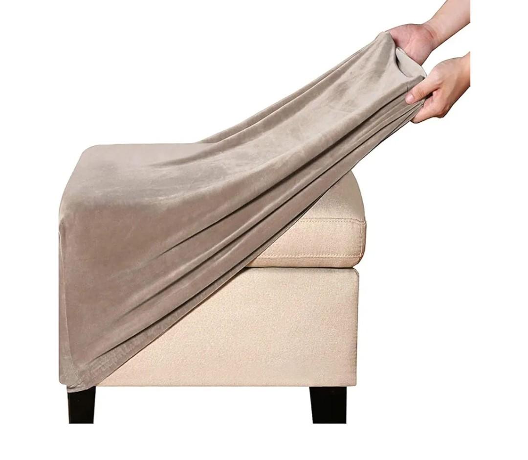 Bottom Washable Super Soft Universal Slipcovers Ottoman Slipcover Square Velvet Footstool Cover Large Footrest Pouffe Protector Covers with Elastic(J)