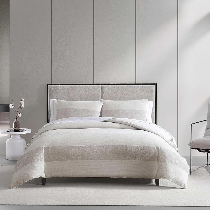 Vera Wang - King Comforter Set, Premium Cotton Bedding Set with Matching Shams, Chic Room Essentials, Oeko-Tex Certified (Chenille Waffle Stripe Beige, King)