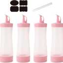 Condiment Squeeze Bottles Sauces Ketchup Bottles Pink Squeeze Bottles Liquids, Oil - 12 oz (4 Pack, Pink)