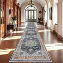 Washable Oriental Hallway Runner Rug - 3x20 Rugs for Living Room Soft Carpet for Bedroom Kitchen Waterproof Floral Distressed Indoor Stain Resistant Non-Shedding Floor Carpets (Blue/Teal/Orange, 3X20)