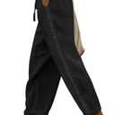 Puimentiua Women Linen Pants Lightweight Pants with Lace Side Summer Casual Beach Drawstring Elastic Waist Trousers Size XL