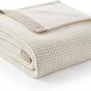 Amlie Home Chenille Throw Blanket, Soft Cozy Waffle Throw for Couch & Sofa, Warm Yet Lightweight, Breathable All-Season Throws for Women Men, Housewarming, Birthdays, 50"x60", Ivory