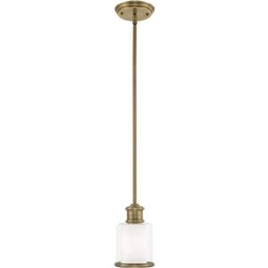 Livex Lighting 40210-01 Middlebush - One Light Mini Pendant, Antique Brass Finish with Clear/Satin Opal White Glass