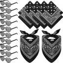 12 Set Paisley Bandanas and Heart Glasses Cowboy Novelty Bandanas Rimless Transparent Heart Sunglasses for Women Men Western (Black)
