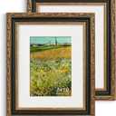 8x10 Picture Frame, Ornate Embossing Frame with Paper Mat and Real Glass, Fit for 8x10 without Mat or 5x7 with Mat, Tabletop or Wall Mounting Display, BlackBlack and Antique Gold, 2 Pack