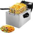 Deep Fryer with Basket, 3.2 Qt Electric Deep Fat Fryer for Home Use, Stainless Steel Countertop Oil Fryer Pot for Chicken, Fries, Fish, Shimp and More, 3 L Capacity with Temperature Control