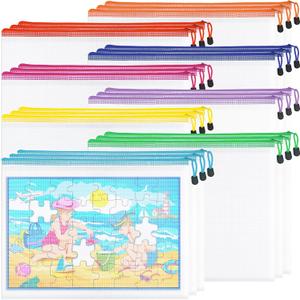 24pcs Mesh Zipper Pouch File Bags, Large Puzzle Storage Bags, A3 17x12 Inch Reusable Classroom Pouches for Organizing, 8 Colors
