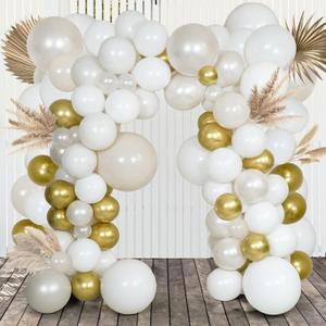 Pearl White Double Stuffed Balloon Arch Kit - Ivory, Cream & Champagne Gold Latex Balloons for Wedding, Bridal Shower, Birthday, Gender Reveal, Boho Party Garland Decor (98 Pcs)