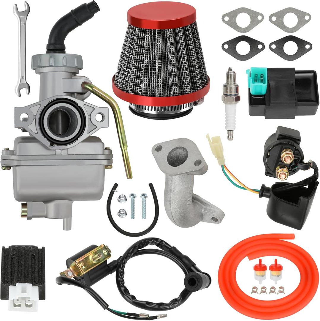 YOXUFA PZ20 Carburetor Assembly Ignition Coil AC CDI Box Starter Solenoid Relay Voltage Regulator Kit Compatible with Tao tao Coolster 125cc 110cc ATV Pit Dirt Bike Kazuma Baja Lifan Parts Accessories
