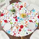 Smiry Round Picnic Tablecloth, Waterproof Elastic Fitted Table Covers for 36" - 44" Tables, Wipeable Flannel Backed Vinyl Tablecloths for Camping, Indoor, Outdoor, White & Red
