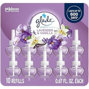 Glade PlugIns Refills Air Freshener, Scented and Essential Oils for Home and Bathroom, Lavender & Vanilla, 0,67 Fl Oz, 10 Count (Packaging May Vary)