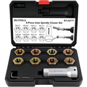 BILITOOLS Axle Spindle Rethreading Tool Kit, 10-Piece Axle Wheel Stud Thread Chaser Repair Set Restorer Tool Metric M20 M22 M24 & UNF 13/163/4