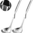 Patelai Hot Pot Slotted Ladle Set Stainless Steel Soup Ladle Strainer Scoops Cooking Skimmer Cookware Utensil for Hotpot Scooping Sauce Serving, 12 Inch(2 Pcs,Silver)