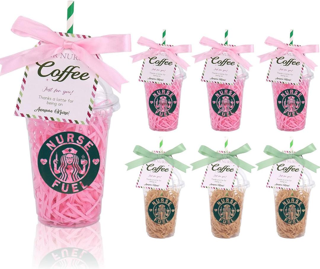Nurse Appreciation Gifts, 6 Pack DIY Coffee Cup Gift Card Holder Kit with Ribbon, Stickers, Straws, Nurses Week Gifts Bulk 2026, School Nurse Gift, Thank You Nurses Gift for Women, RN, LPN, Graduation