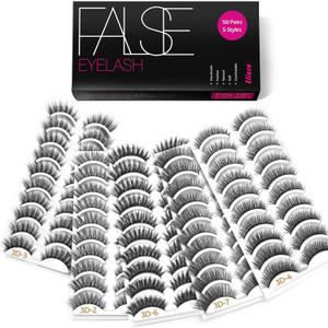 Eliace Eyelashes, (50 Pairs,5 Styles) Luxurious Faux Mink Lashes Natural Look Wispy Fluffy Handmade Cat Eye False Lash,False Eyelashes Set,Fake Lashes Strips,Fake Eyelashes Pack,Vegan & Cruelty-Free