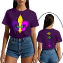 New Orleans Shirts for Women Fat Tuesday T-Shirt Holiday Party Tee Tops (Purple, M)