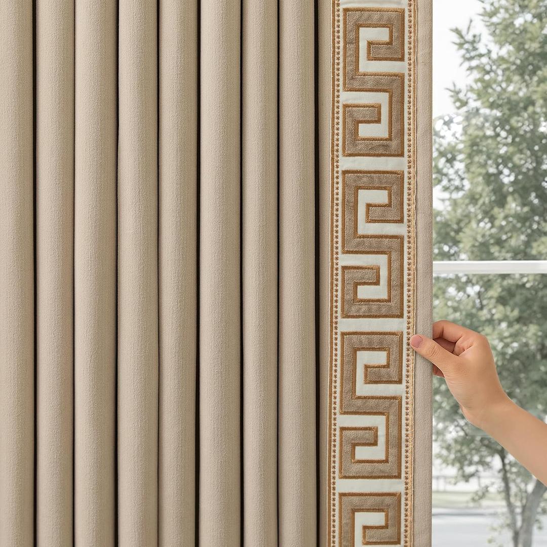 Pinch Pleat Blackout Curtains with Embroidered Tape Trim, 52"W x 96"L