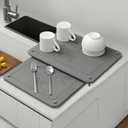 2 PCS Dish Drying Mats for Kitchen Counter-Absorbent Quick Drying Diatomaceous Stone Drying Mat with Non-Slip Feet ,Diatomaceous Water Absorbing Stone Tray for Sink (Dark Gray )