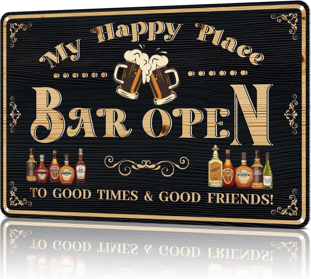 2 x Bar Sign Decor Bar Open Metal Tin Signs for Home Bar Man Cave Vintage Wall Accessories Beer Cheers Decorations Gifts 12X8 Inches