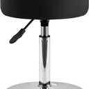 IBUYKE Height Adjustable 360Swivel Vanity Stool, Tufted Round Vanity Chair for Makeup Room, Faux Leather Vanity Stool for Bathroom, Living Room, Modern Ottoman, Black WBD025B