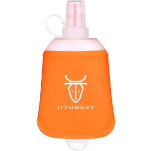 2 Pack UTOBEST Soft Flask Collapsible Running Water Bottle, Flexible TPU Folding Running Flask for Hydration Pack, Soft Flask Running Bottles for Hiking Cycling (Orange 150ml*1)