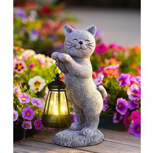 Solar Cat Garden Statues for Outdoor: Outside Sculpture Lantern Decor for Yard Lawn Porch Patio Balcony Decorations Gifts for Grandma Mom Women