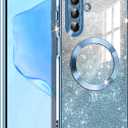 Casetego for Galaxy A17 5G Case,Compatible with MagSafe,Clear Magnetic Glitter Gradient Sparkle Luxury Plated Soft TPU Bumper Full Camera Lens Protector for Samsung Galaxy A17 5G,Blue