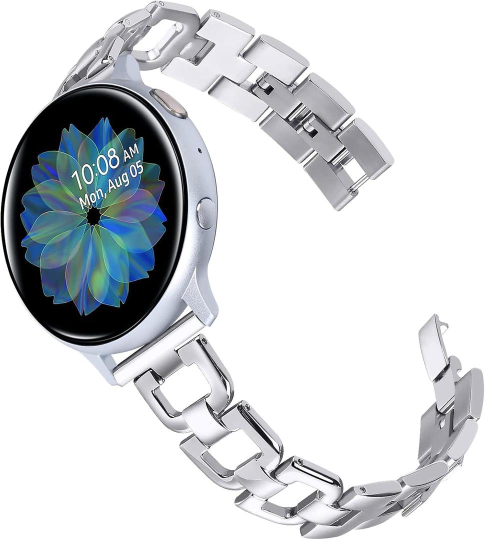 JOYOZY Stainless Steel Bands for Galaxy Watch 7/6/5/4 40mm 44mm/Galaxy Watch FE 40mm/Watch 6 Classic 43mm 47mm/Active 40mm/Active2 40mm 44mm,Metal D-Chain Band for Watch 5 pro 45mm/Watch 4 Classic