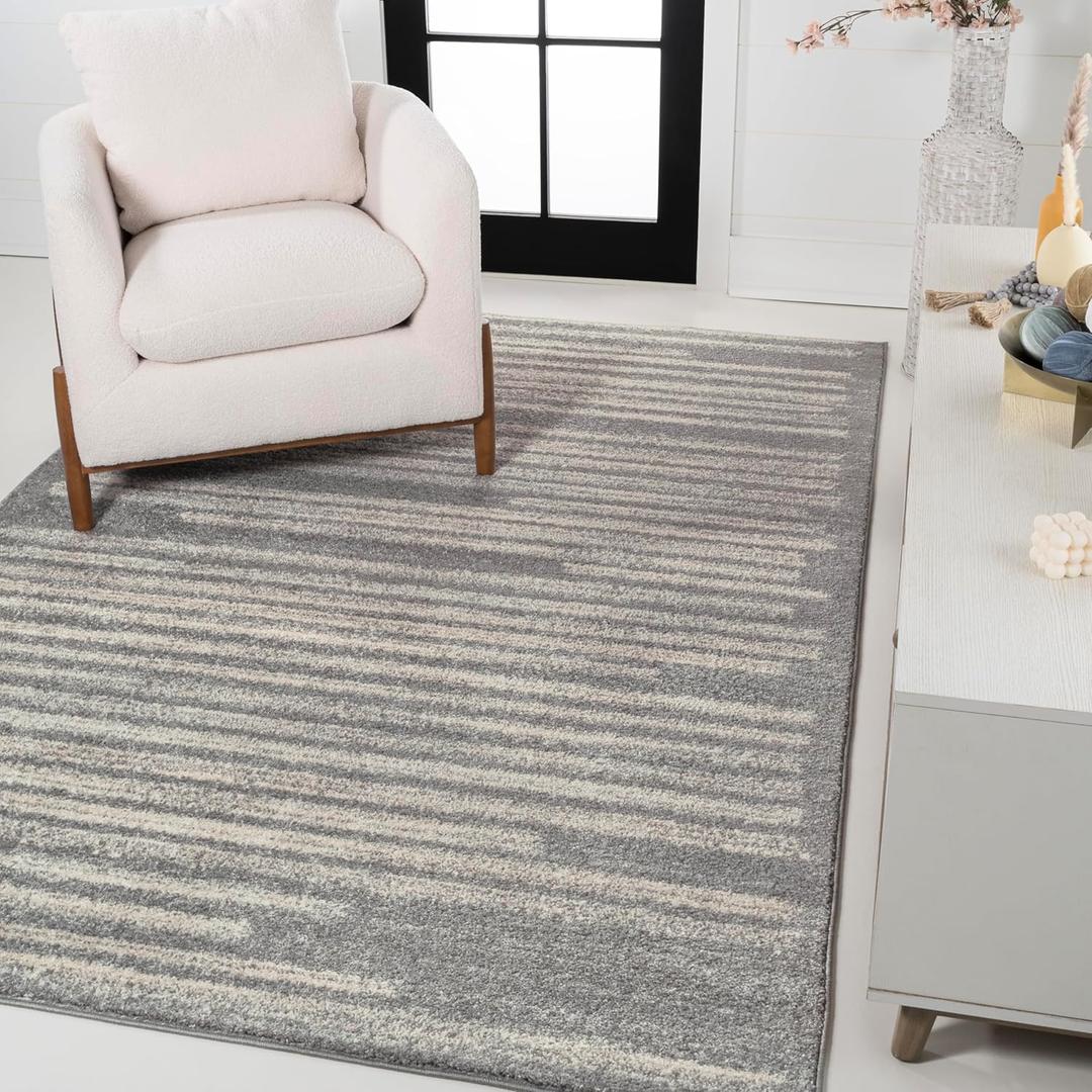 JONATHAN Y Khalil Modern Berber Stripe Gray/Cream Indoor Area Rug, 3x5, Contemporary, Bohemian, Easy-Cleaning for Living Room, Bedroom, Kitchen, Pet Friendly, Non-Shedding (MOH207G-3)