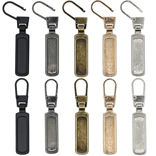 SINCCO 10 Pcs Zipper Pull Replacement, Universal Zipper Pull Tab Fixer Metal Zipper Head Handle Mend Repair Kit for Jacket Purse Backpack Luggage Boot, Multicolor