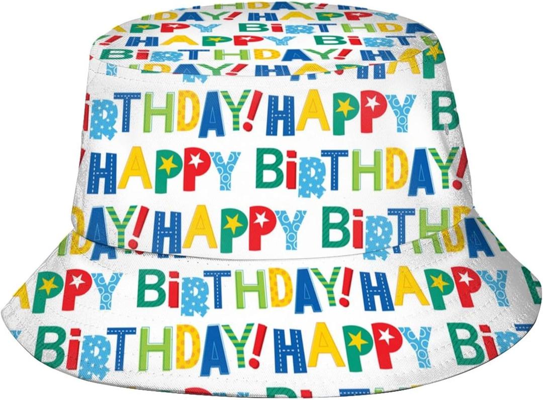 Happy Birthday Printed Bucket Hats Beach Sun Hat for Unisex Summer Travel Outdoor Cap