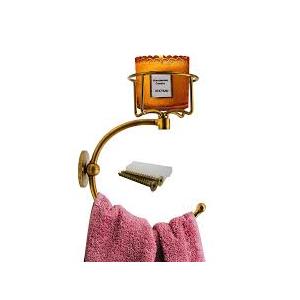 100% Solid Brass Hand Towel Holder for Bathroom Wall – Towel Ring with Candle Holder – Vintage Wall Candle Sconce Bathroom Decor – Antique Brass Towel Holder