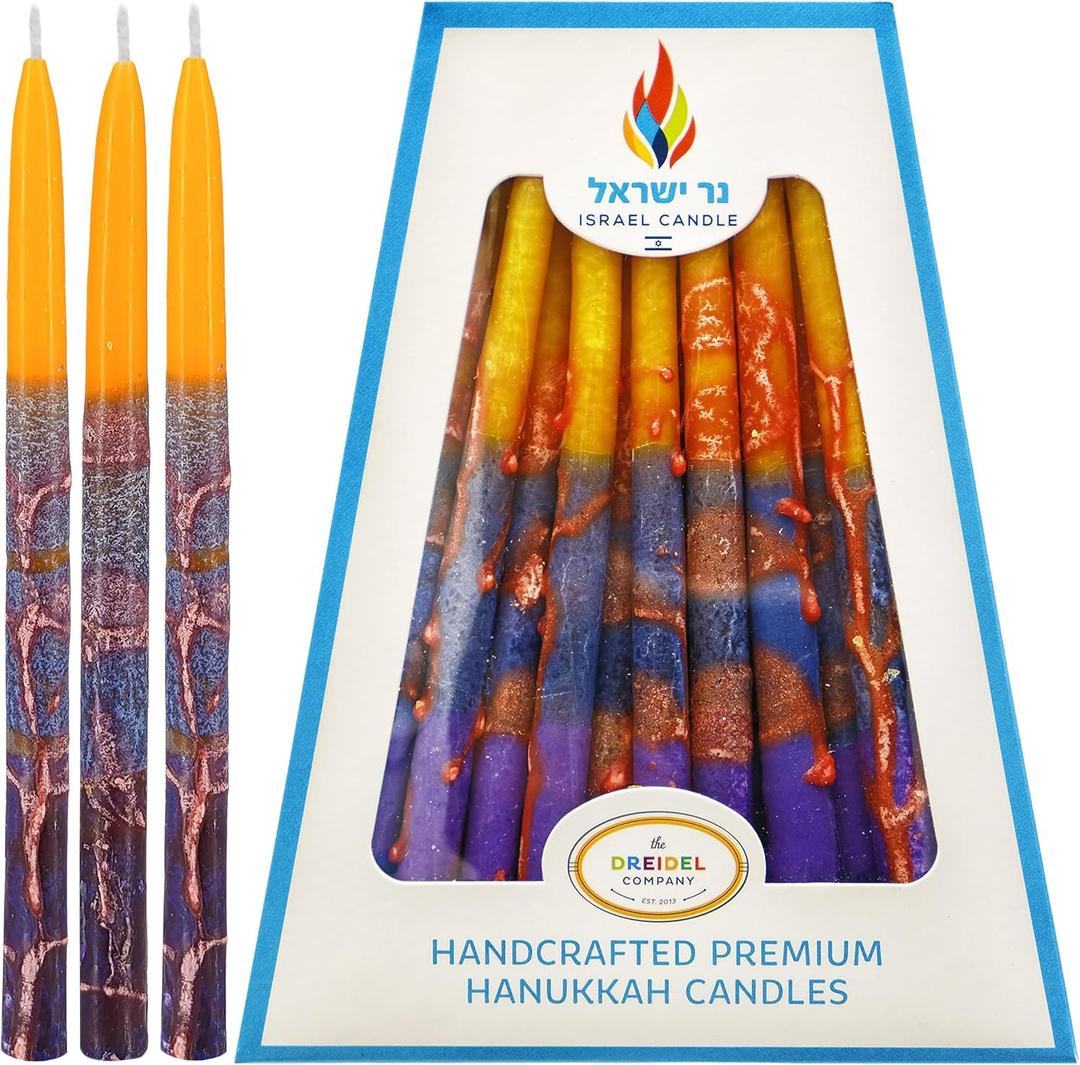 Hanukah Candle Dripless Chanukah Hanukkah Candles Decorative Purple, Blue, Orange Orange Frosted Stripes - 45 Candles 1-Hour Burn Time (Single)