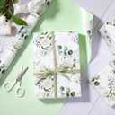 RUSPEPA 30" X 32.8' Reversible Floral Wrapping Paper Large Paper Roll, Jumbo Roll, Elegant Flower Greenery and Sage Green Gift Wrap for Women, Girls,Wedding, Birthday, Bridal Shower, Mother's Day