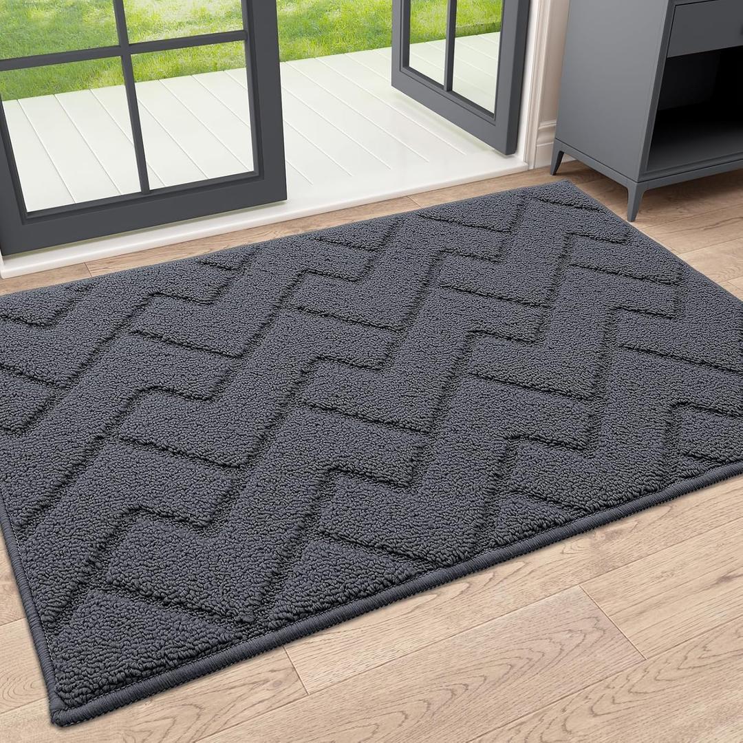 OLANLY Indoor Door Mat, 32x20, Dirt Resistant and Absorbent, Sturdy Non-Slip Rubber Backing, Easy to Clean, Washable Low-Profile Doormat for Entryway, Charcoal