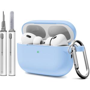 AirPods Pro 2 Case with Cleaner Kit, Compatible with Airpods Pro 2nd/1st Generation Case (USB-C Cable) with Keychain for Women and Men,Sky Blue