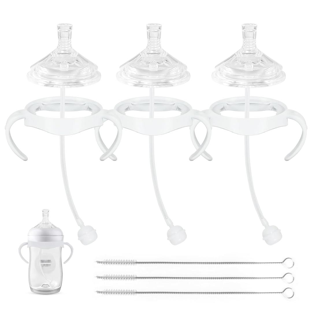 Straw Cup Soft Conversion Kit for Philips Avent Natural Baby Bottle, Toddler Transition Kit with Silicone Straw Top Nipple, Weighted Straw, Bottle Handle, Cleaning Brush, Spill-Proof, BPA-Free, 3-Pack