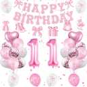 11th Birthday Decorations for Girls, Pink Bow Coquette 11 Birthday Balloons Set,33 Pieces, Includes Banner, Hanging Swirls, Balloons, Perfect for Girls' Party