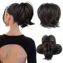 HOOJIH Messy Bun Hair Piece, Claw Clip in Straight Hair Bun 9 Inch Short Ponytail Extension with Bendable Metal Wire Hair Pieces for Women Fake Hair Bun DIY Styles - Black Brown